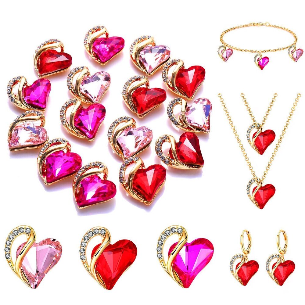 8031 15 Pieces Valentine’s Day Heart Charms for Jewelry Making Red Pink